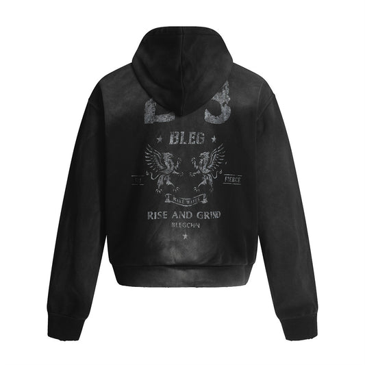 Dark Fuzzy Print Hoodie - Retro Punk Street Style