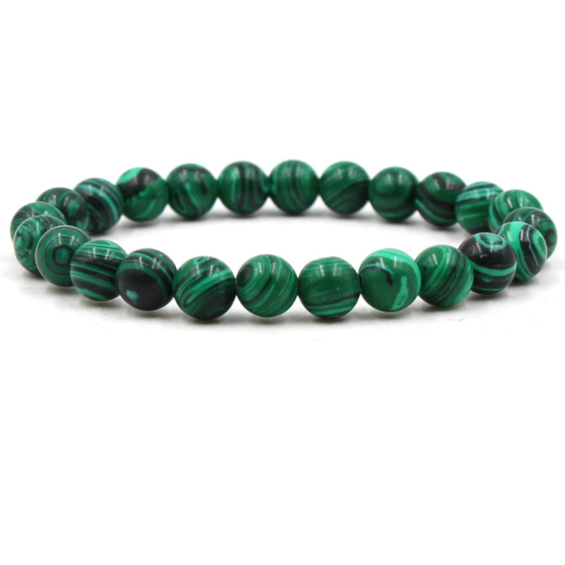 Stylish 8mm Matte Black Frosted Stone Malachite Couple Bracelet