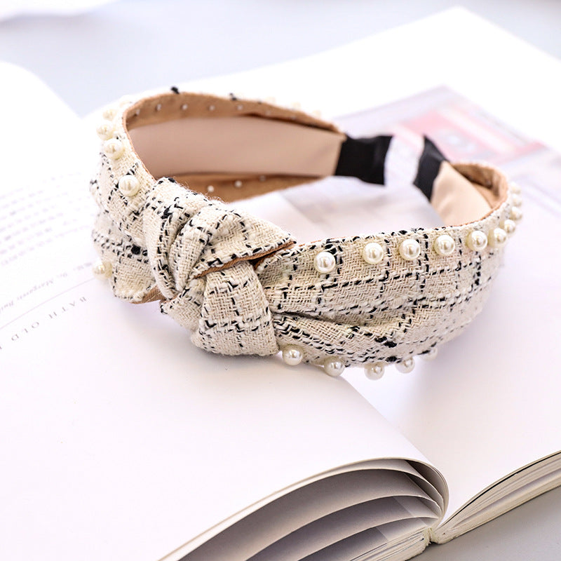 Nail Pearl Ethnic Plaid Hair Band