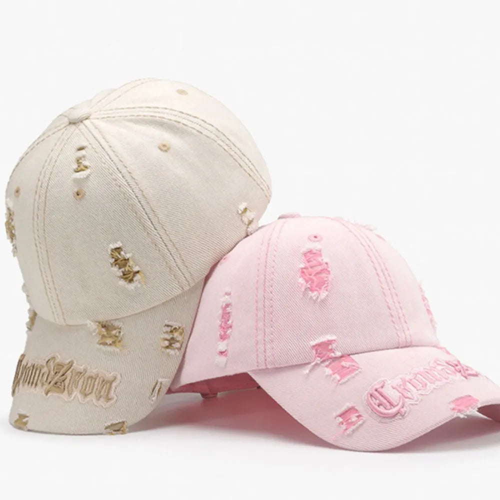 Distressed Embroidered Baseball Cap - Harajuku Style