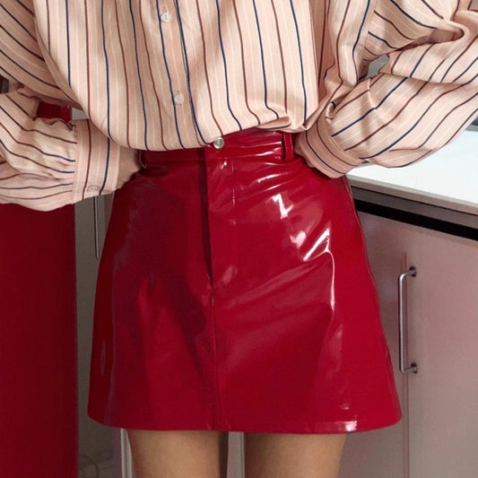 Red Leather Mini Skirt