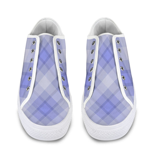 Light Blue Plaid Low Top Women's Shoes