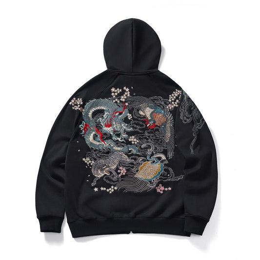 Harajuku Style Dragon and Phoenix Cardigan Sweatshirt