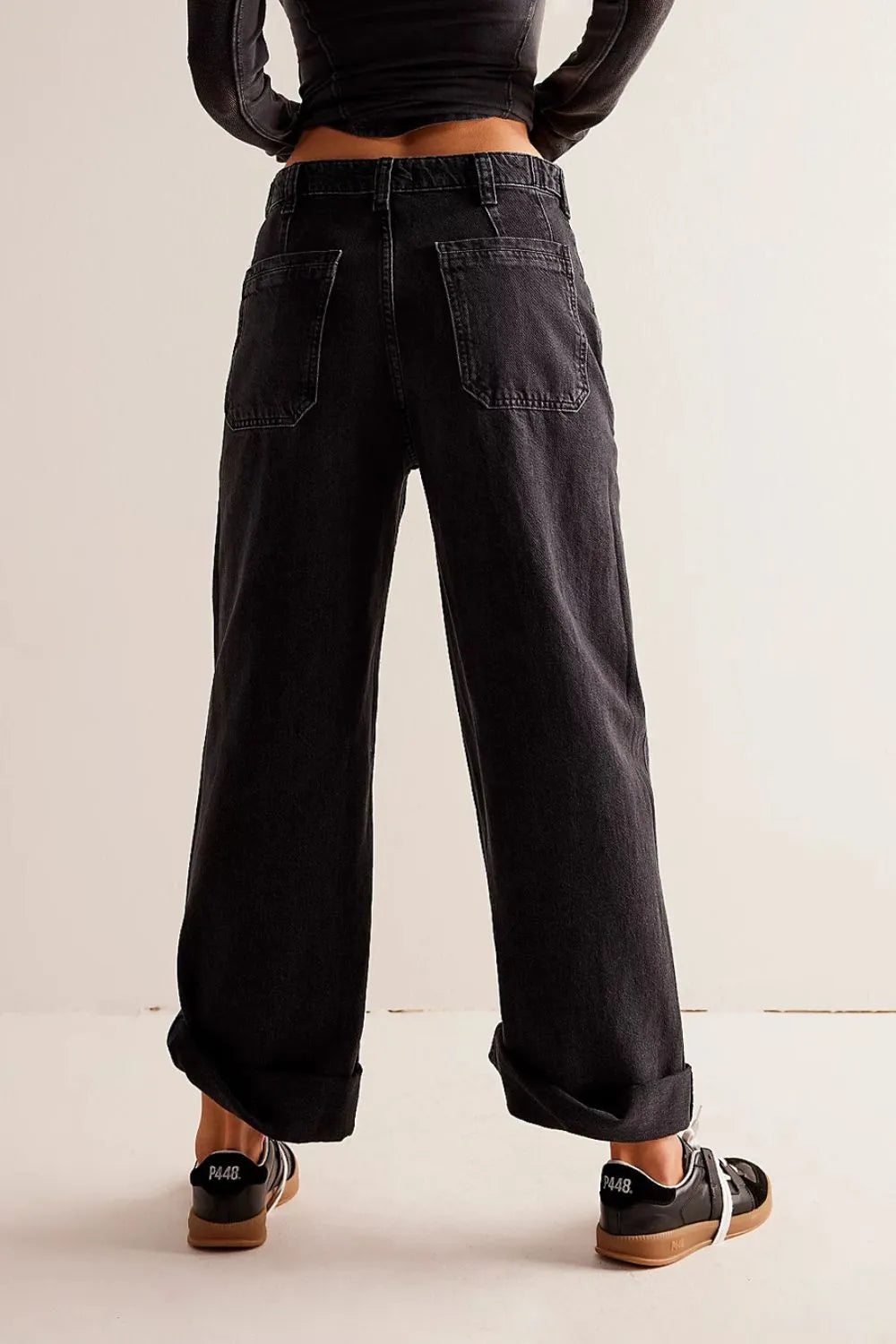 Playful Washed Wide Leg Jeans with Pockets