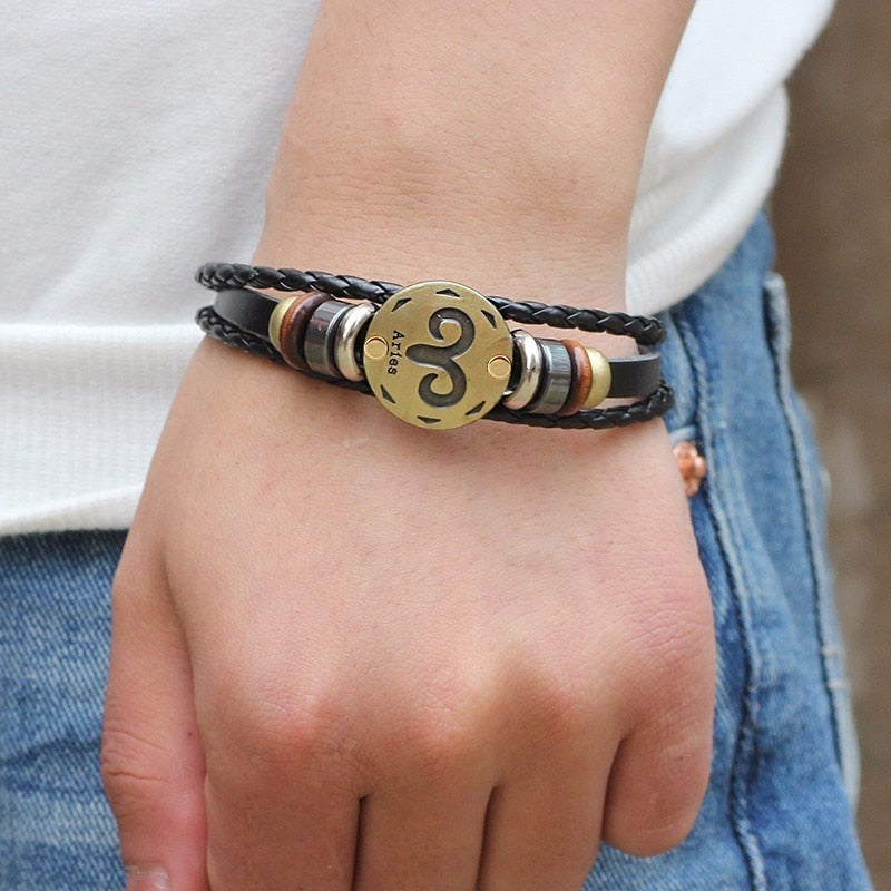 Vintage Horoscope Leather Bracelet for Men