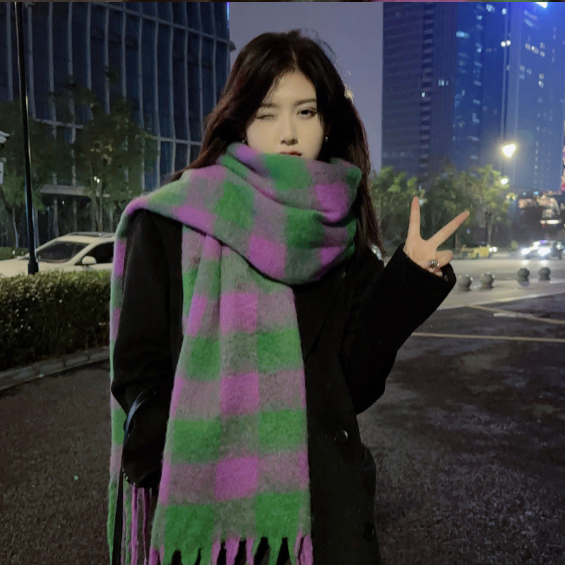 Rainbow Plaid Pashmina Scarf for Women - Harajuku Style