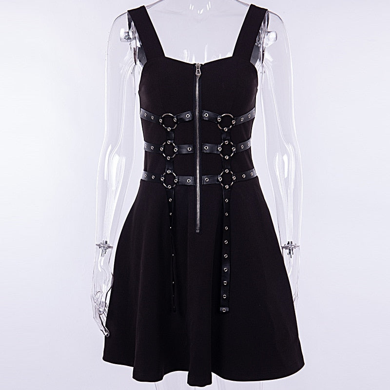 Harajuku Style Black Eyelet Mini Dress for Women
