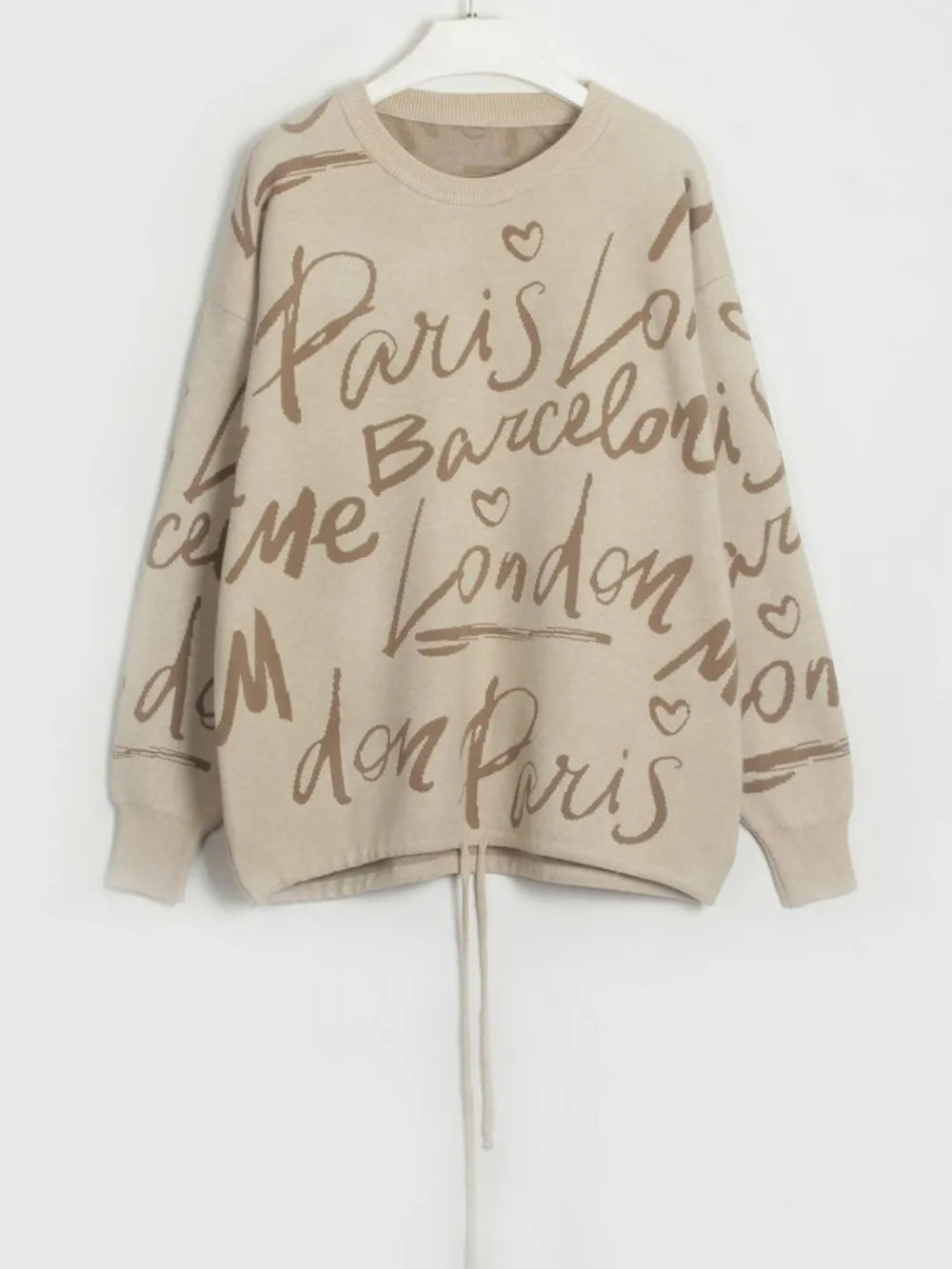 Drawstring Hem Letter Pattern Sweater
