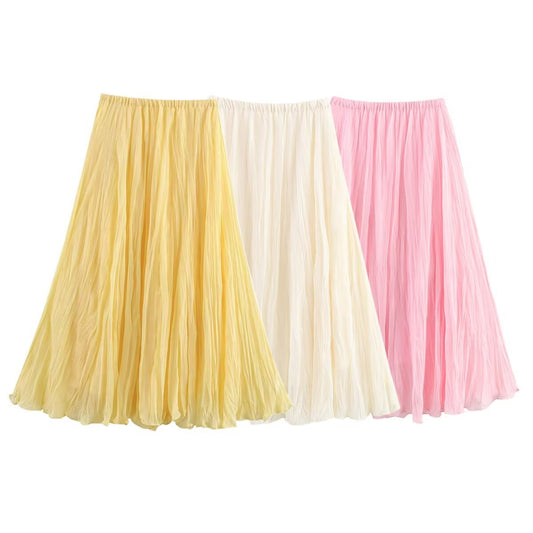 Harajuku Style Elastic Waist Pleated Long Skirt for Women