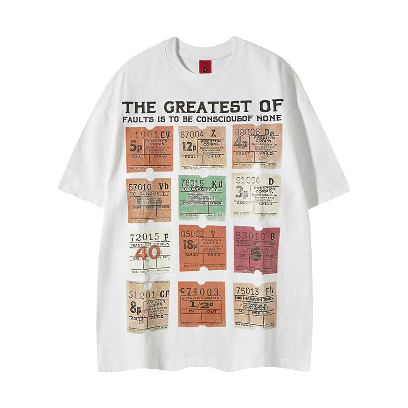 Harajuku Retro Multi-Square Letter Print T-Shirt for Men