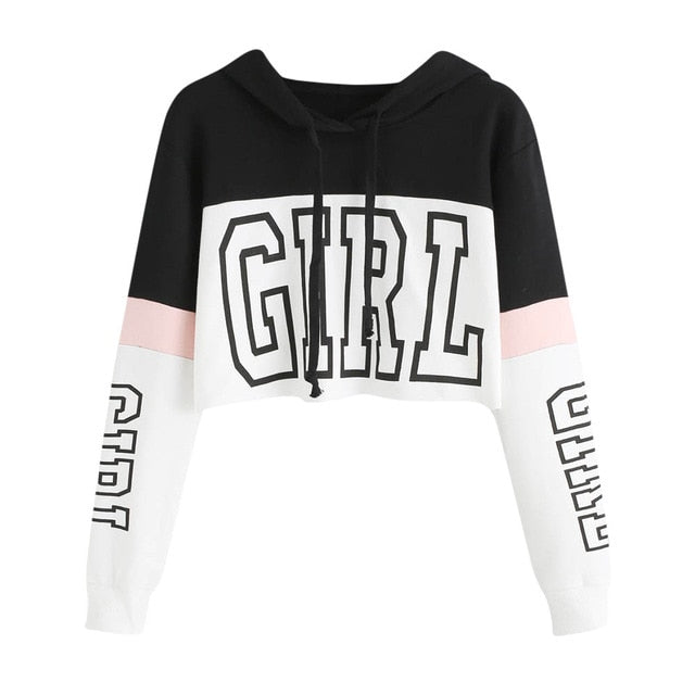 Harajuku Style Letter Print Crop Hoodie for Women