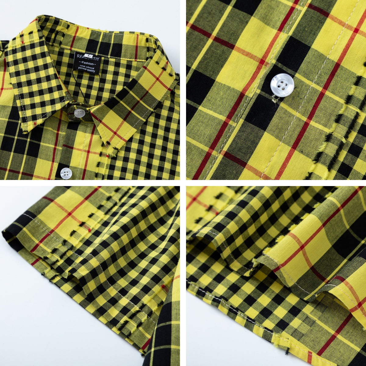Retro Frayed Plaid Short Sleeve Shirt - Harajuku Style