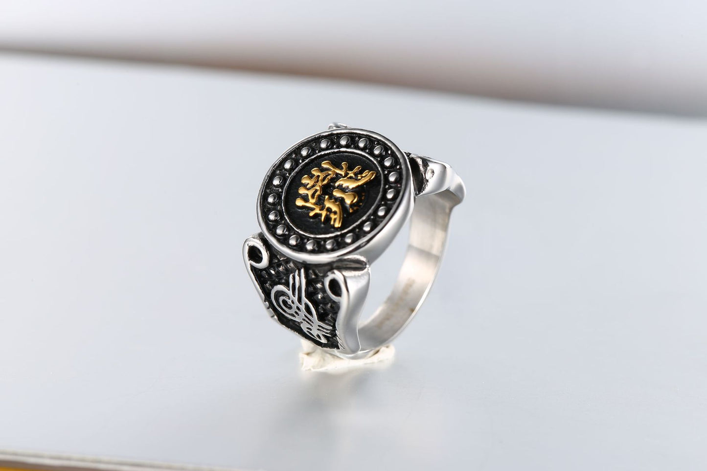 Geometric Heart Print Men's Ring - Vintage Harajuku Style