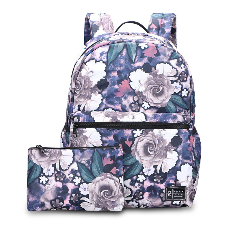 Peony Print Large Capacity USB Backpack