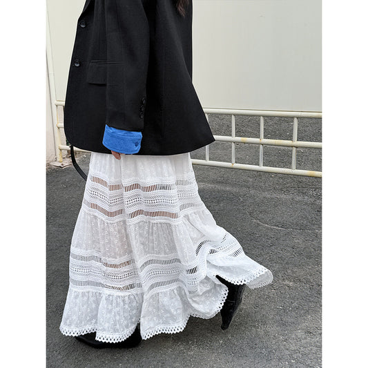 White Lace A-Line Skirt for Women - Harajuku Style