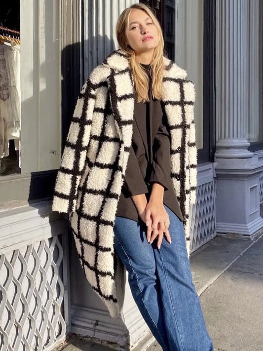 Harajuku Style Women's Black and White Large Plaid Overcoat