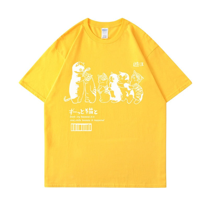 Playful Fun Cat Meow T-shirt - Harajuku Style