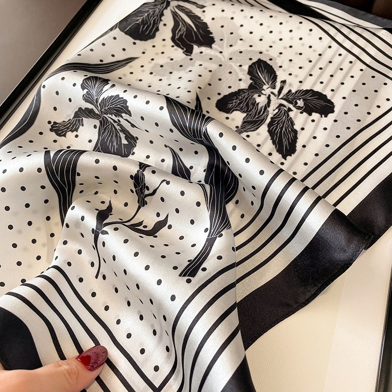 Harajuku Polka Dot Silk Scarf with Leaf Pattern