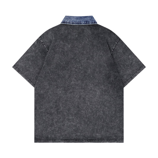 Harajuku Style Spliced Letter Print Polo Tee - Men's Casual Top