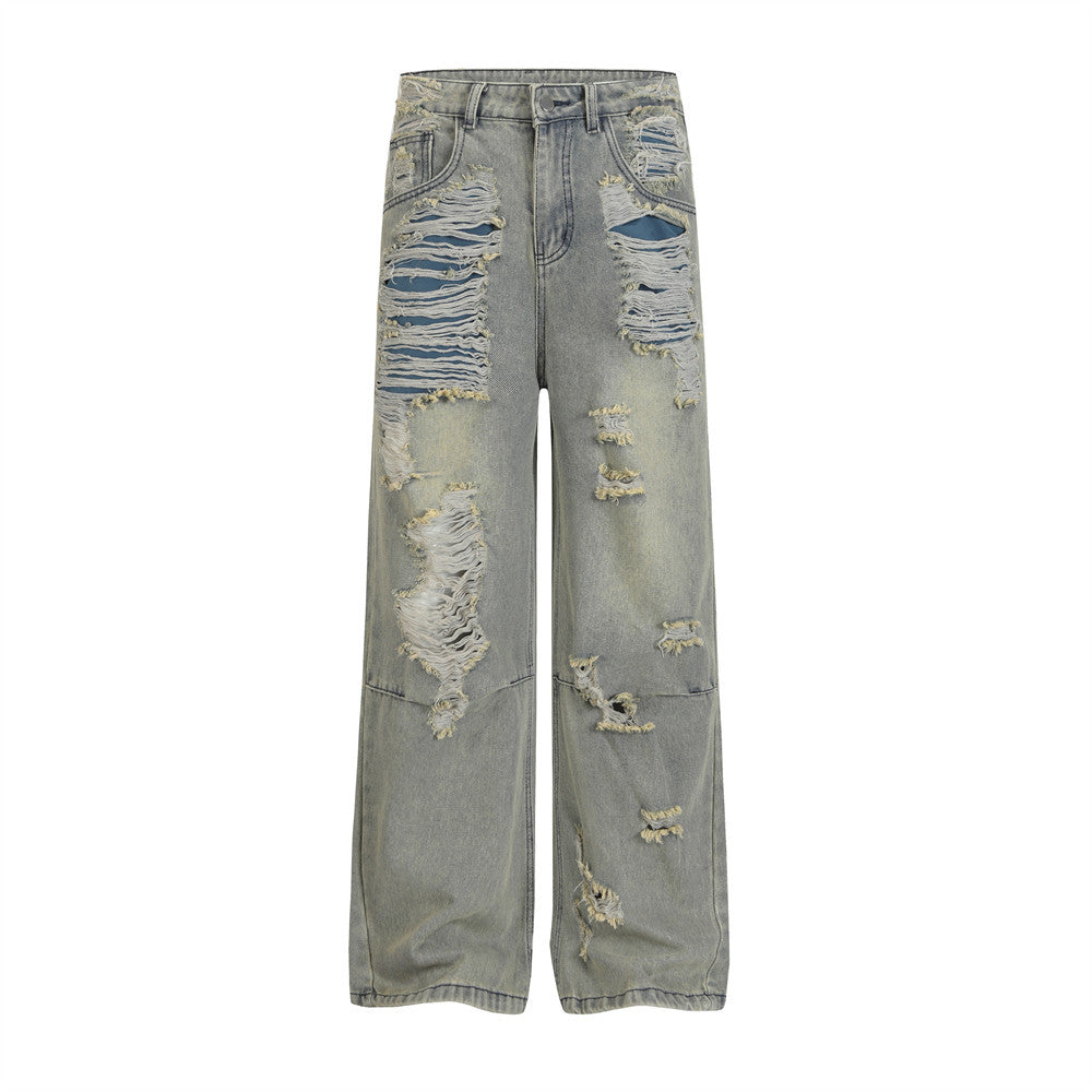 Men's Punk Distressed Vintage Denim Pants - Harajuku Style