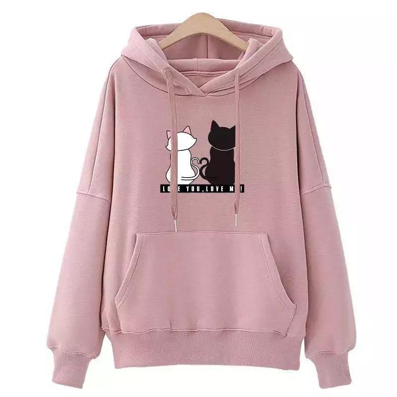 Cute Cat Print Harajuku Hoodie for Women