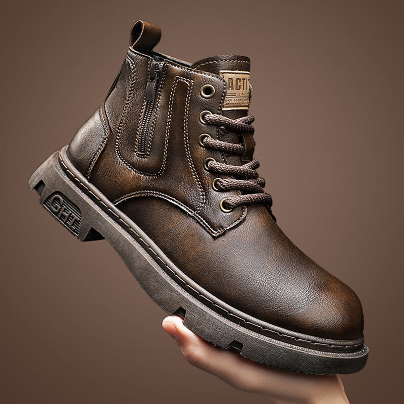 Men's Retro Harajuku Style Short Boots with Side Zipper