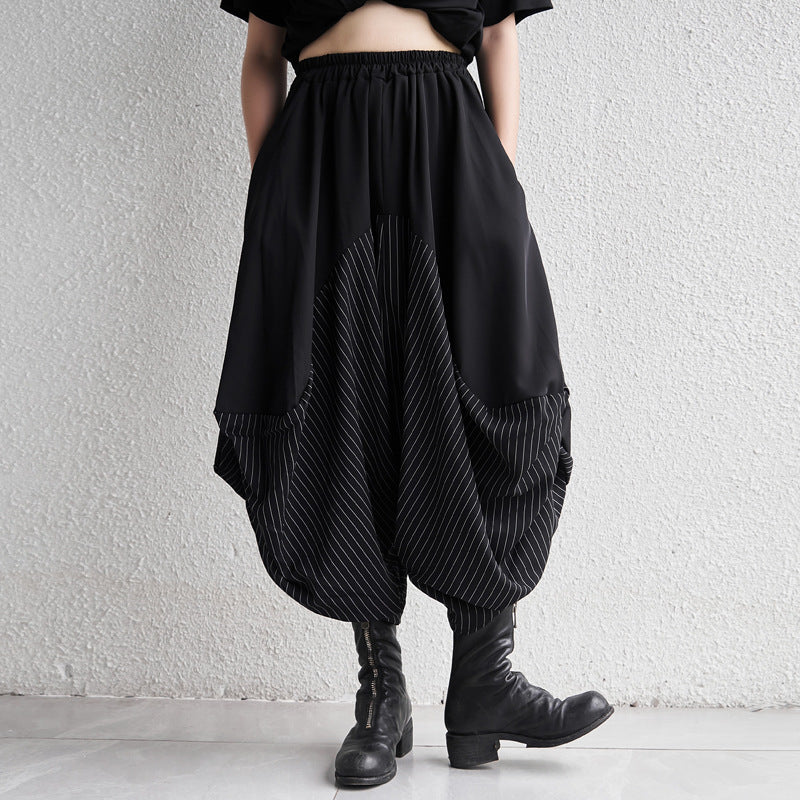 Harajuku Style Striped Patchwork Wide Leg Cropped Pants