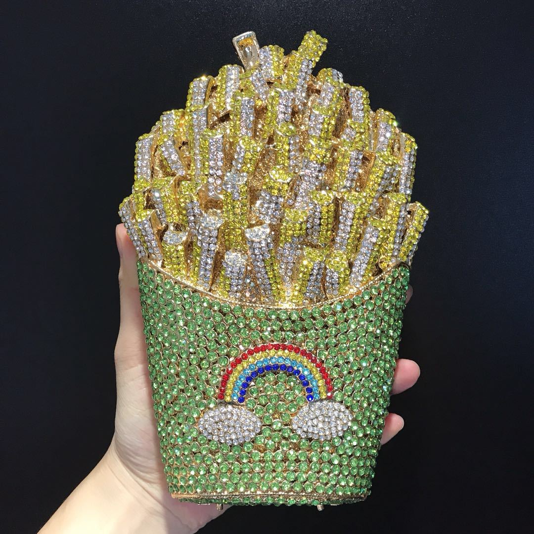 3D French Fries Crystal Evening Clutch Bag