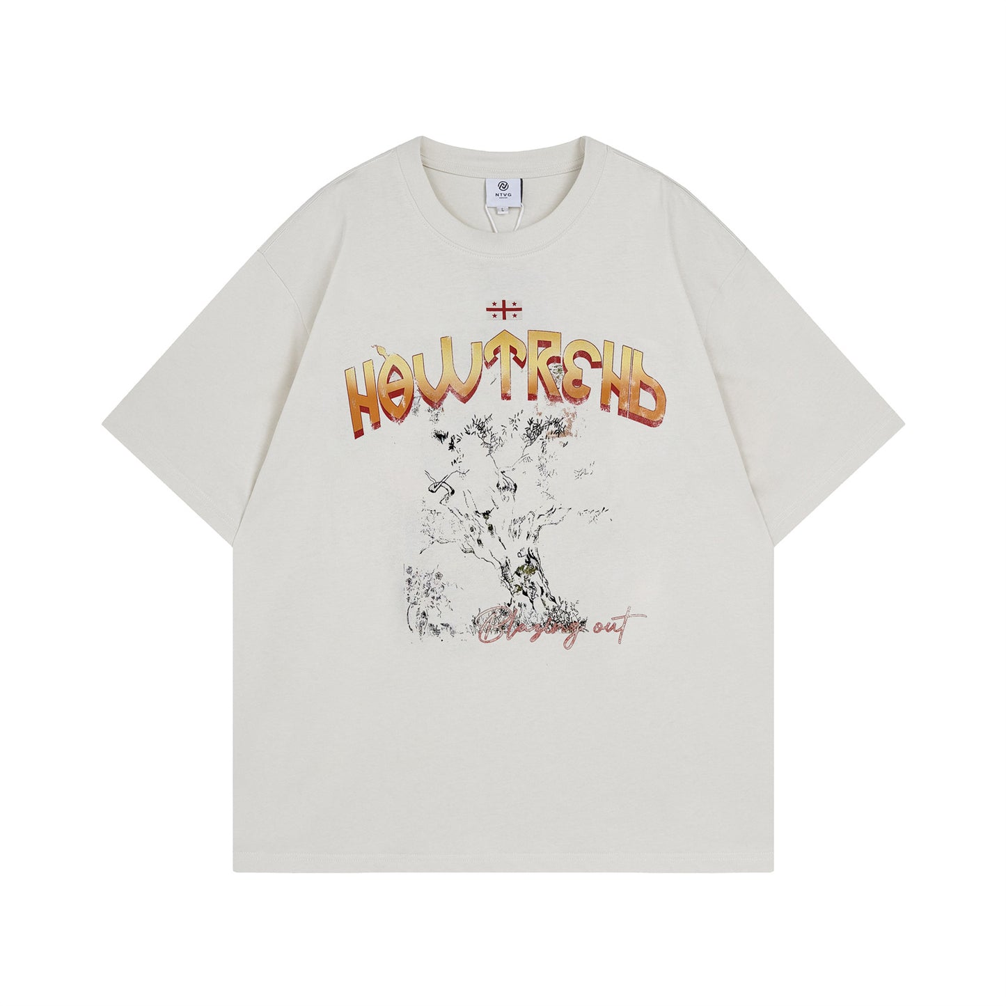 Retro Washed Vintage Tree Tee - Loose Fit Summer T-Shirt