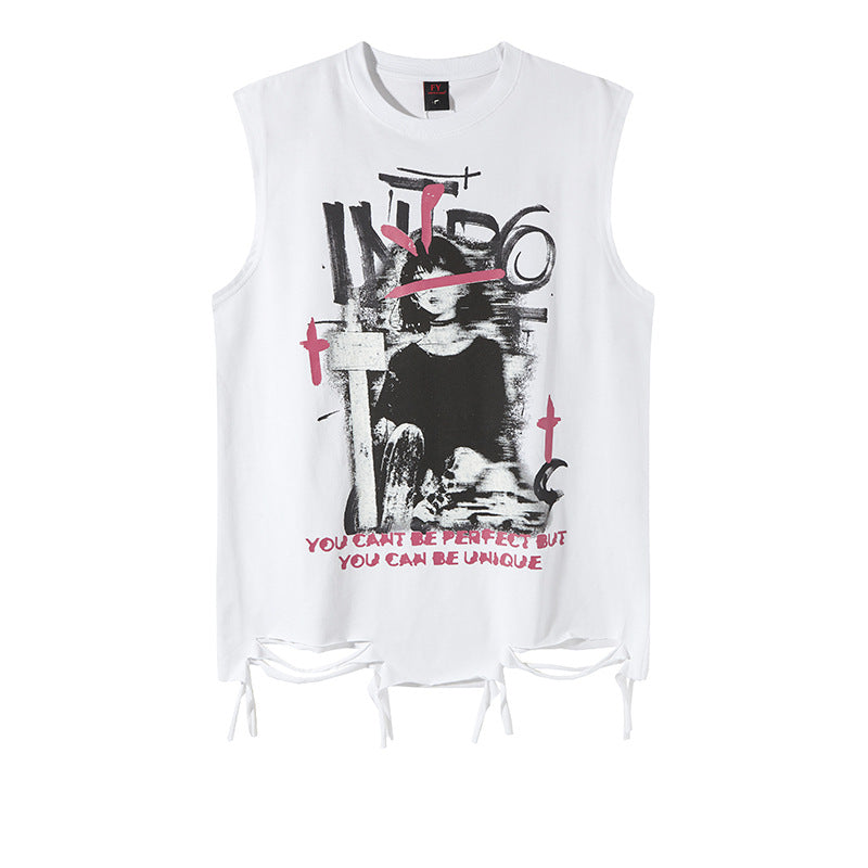 Harajuku Distressed Tank Top - Unisex Summer Sleeveless Tee