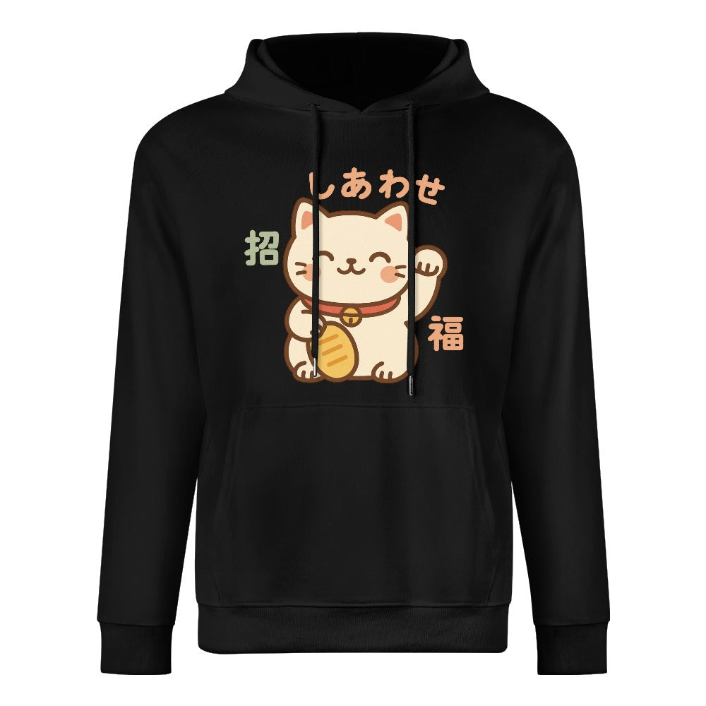 Lucky Cat Pure Cotton Hoodie Sweater - Black