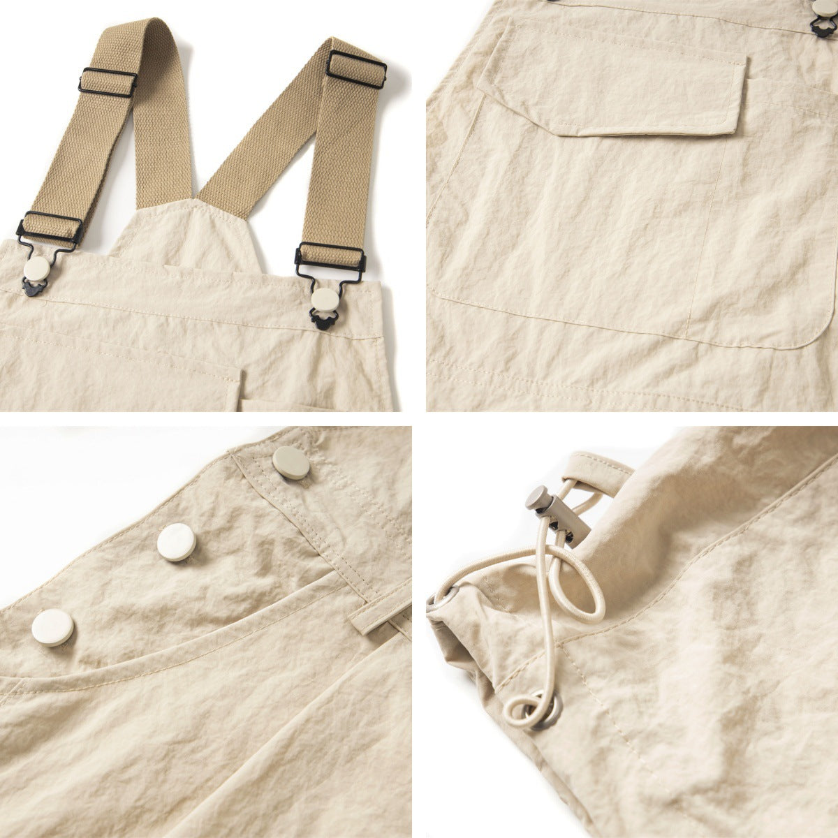 Adjustable Workwear Pocket Overalls in Vintage Apricot & Khaki Green