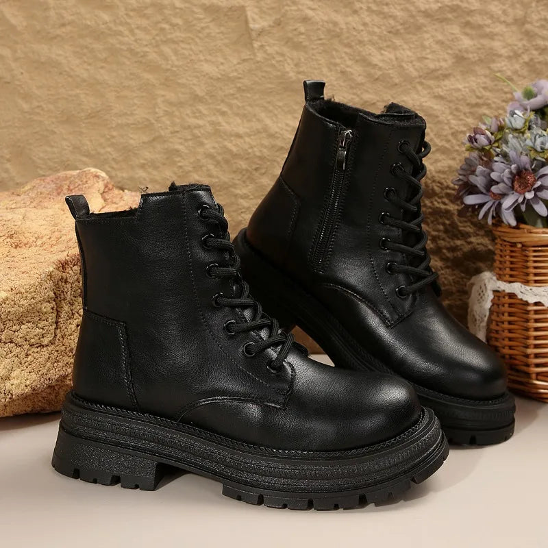 Harajuku Style Women's Thick-Soled Combat Ankle Boots
