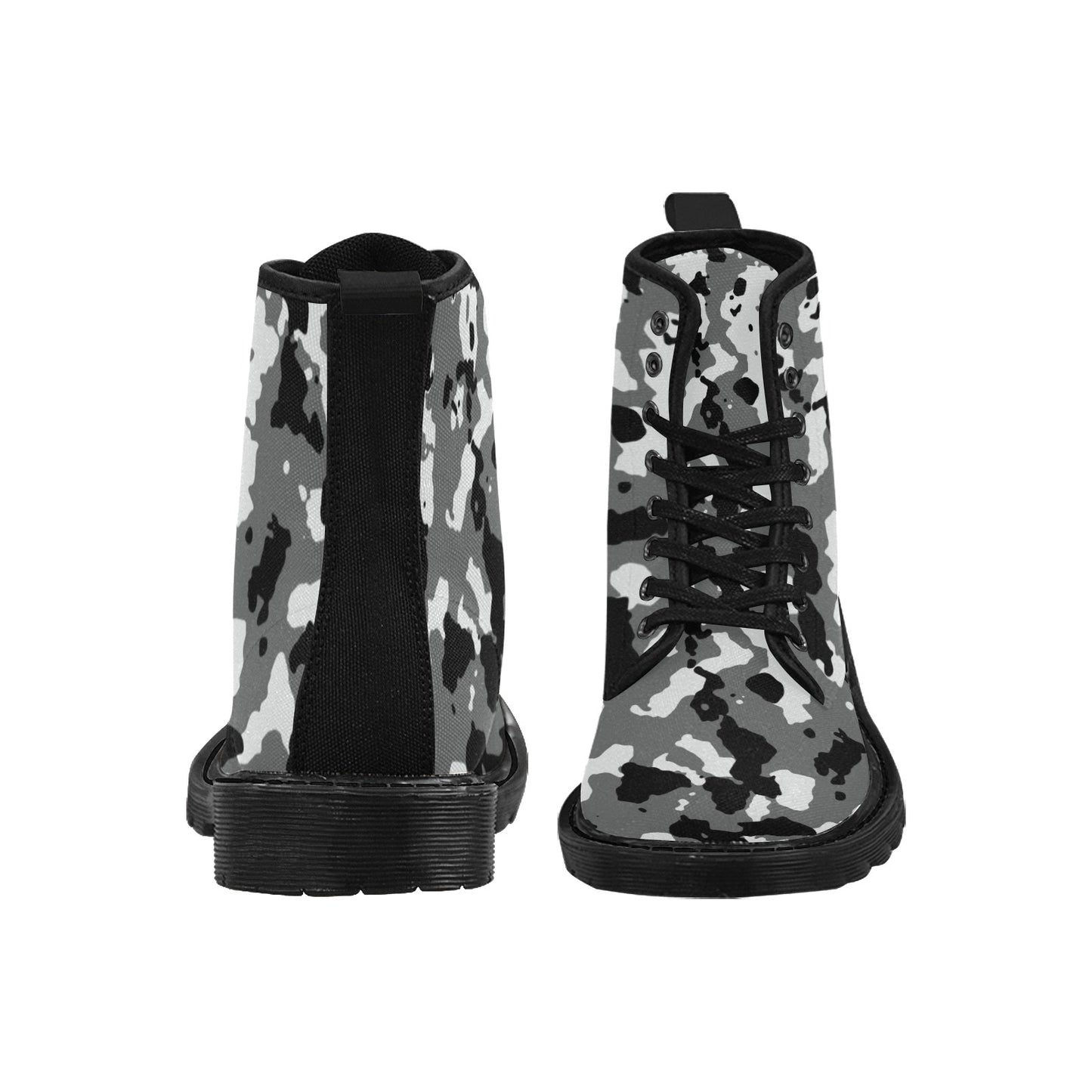 Black and White Camo Women's Lace Up Canvas Boots