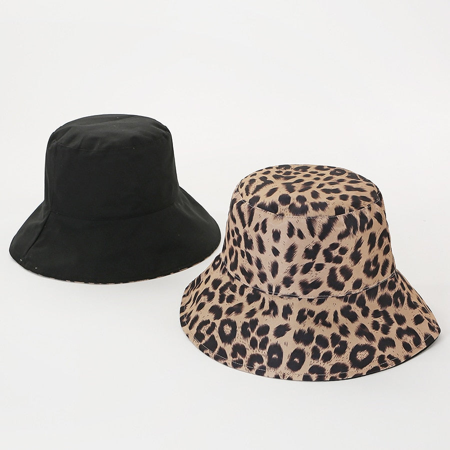 Reversible Two-Sided Leopard Black Bucket Hat