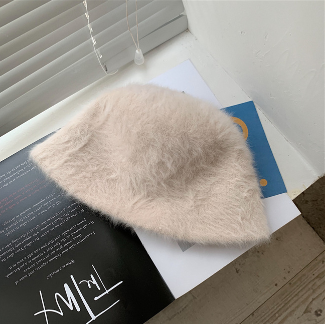 Harajuku Style Women's Solid Color Rabbit Fur Bucket Hat