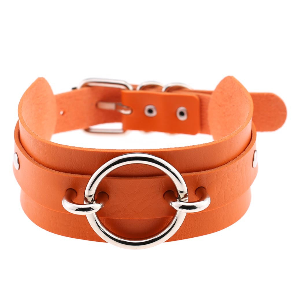 Harajuku Exaggerated PU Leather O-Ring Collar Necklace