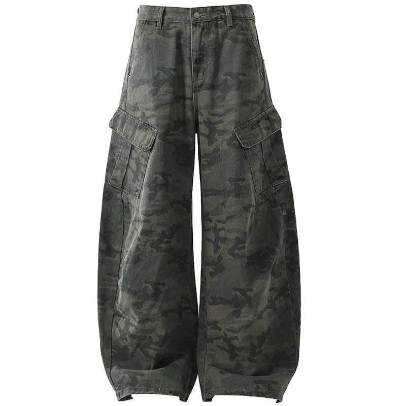 Retro Camouflage Design Curved Knife Jeans