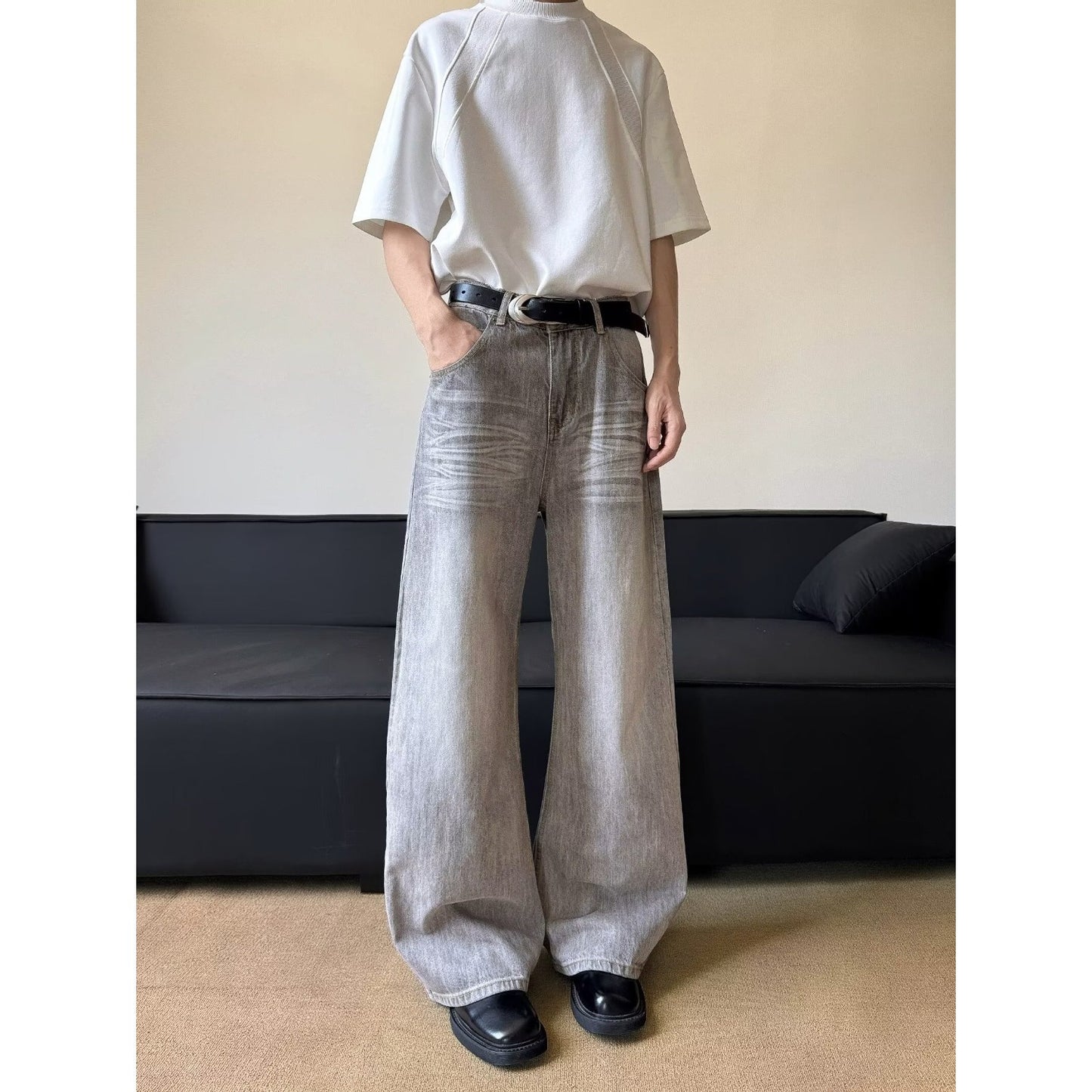 Loose Slimming Straight Leg Pants - Ash Gray