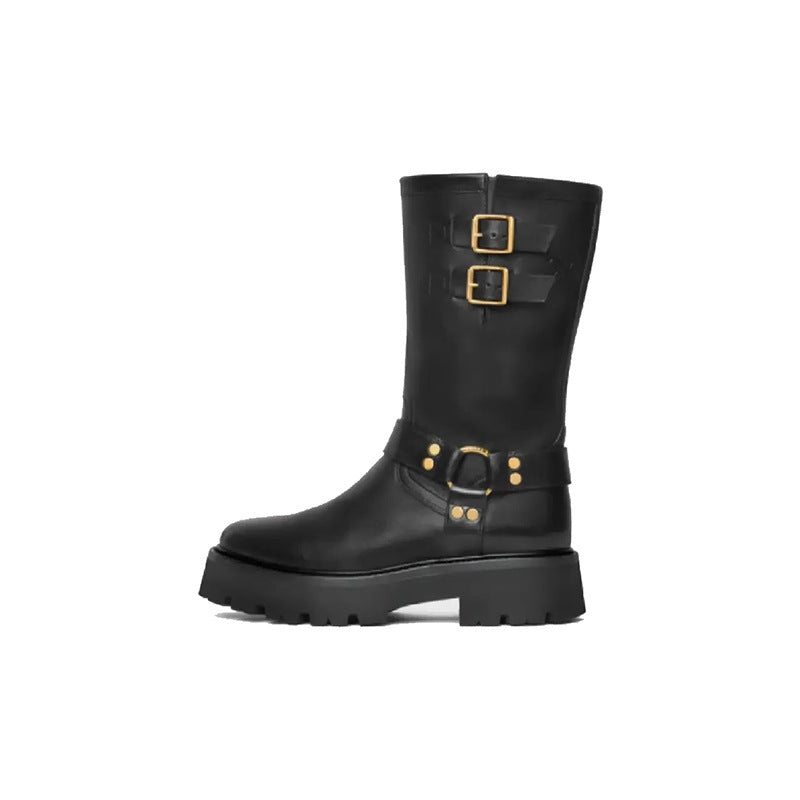 Harajuku Style Luxury Designer Belt Buckle Ankle Boots