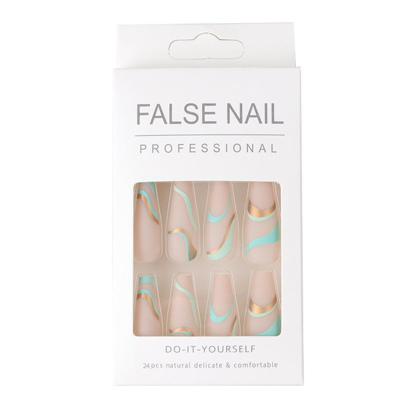 Gold Wave Pattern Long Ballet Nails - Harajuku Style
