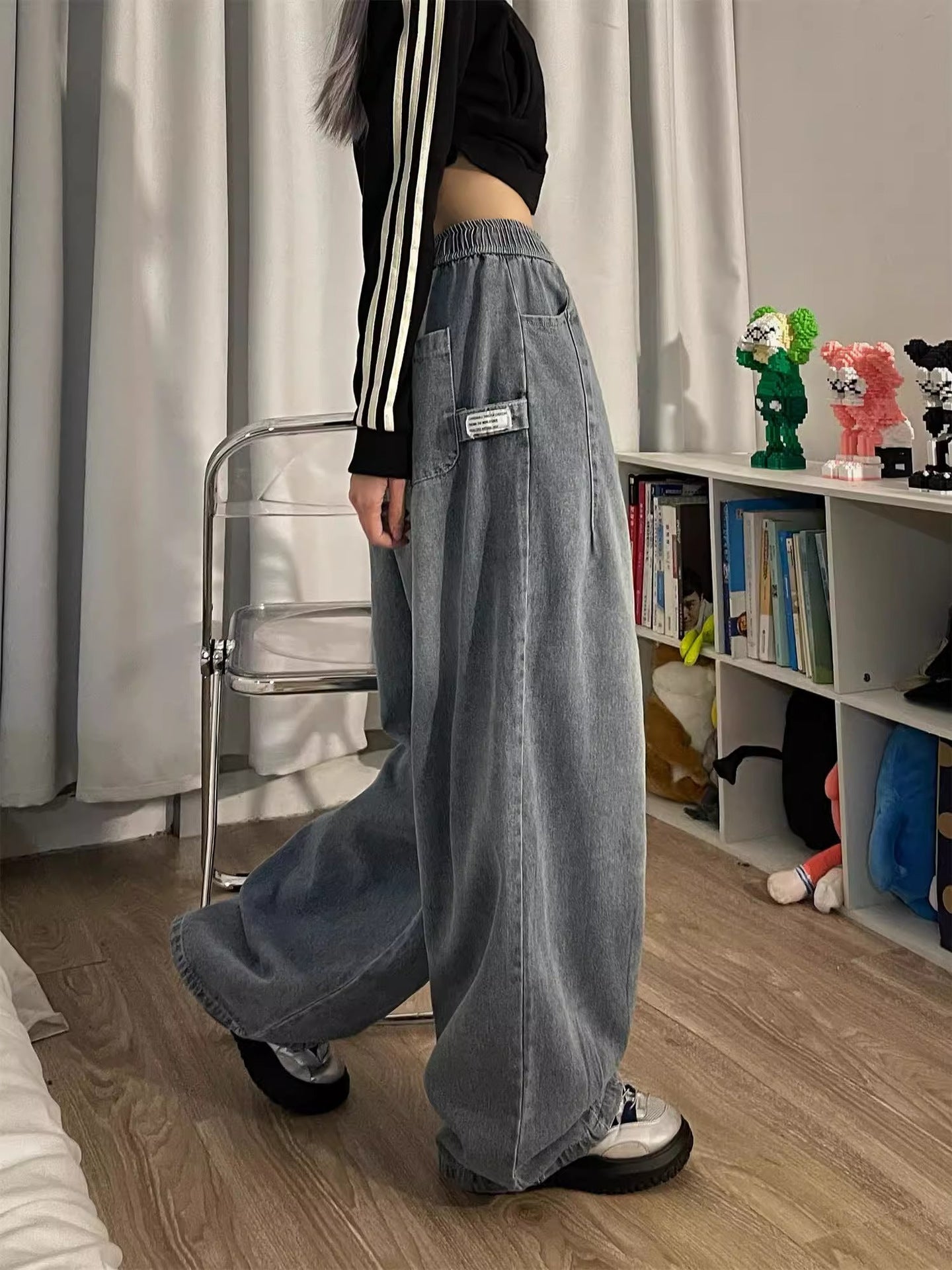 Playful Vintage Baggy Jeans for Women - Elastic Waist Oversized Denim