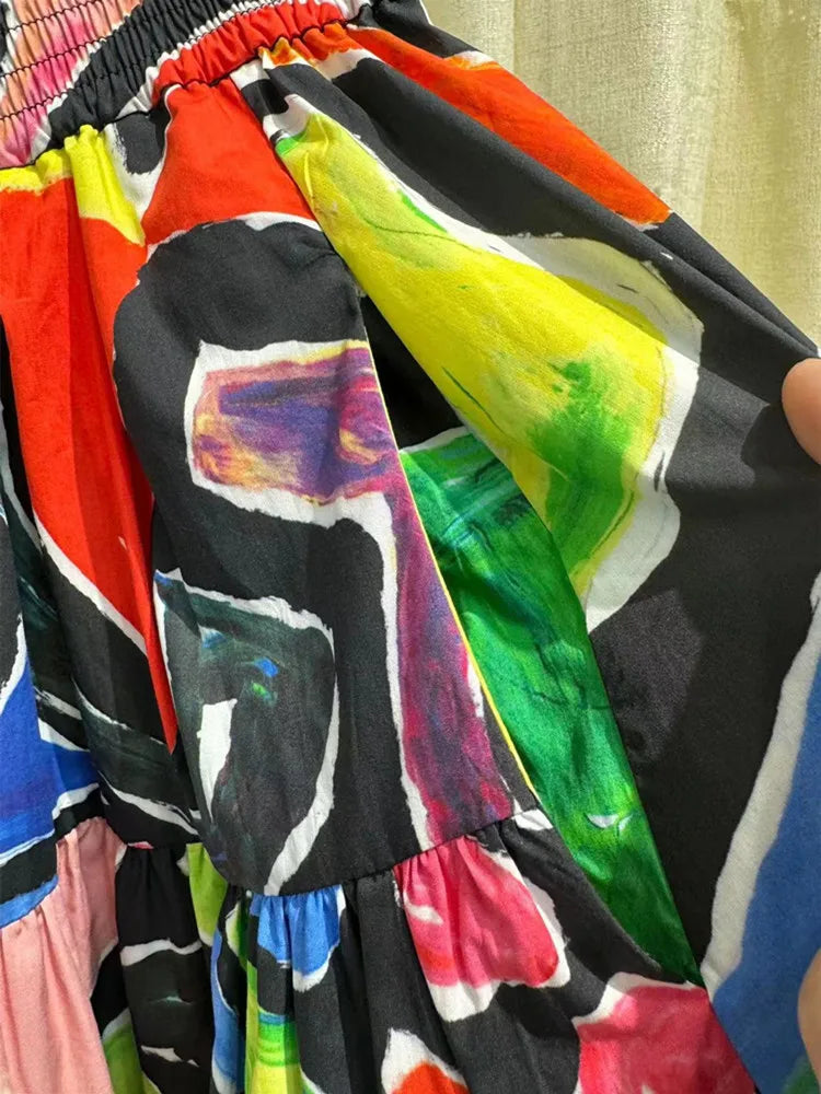 Playful Colorful Print Midi Skirt for Women