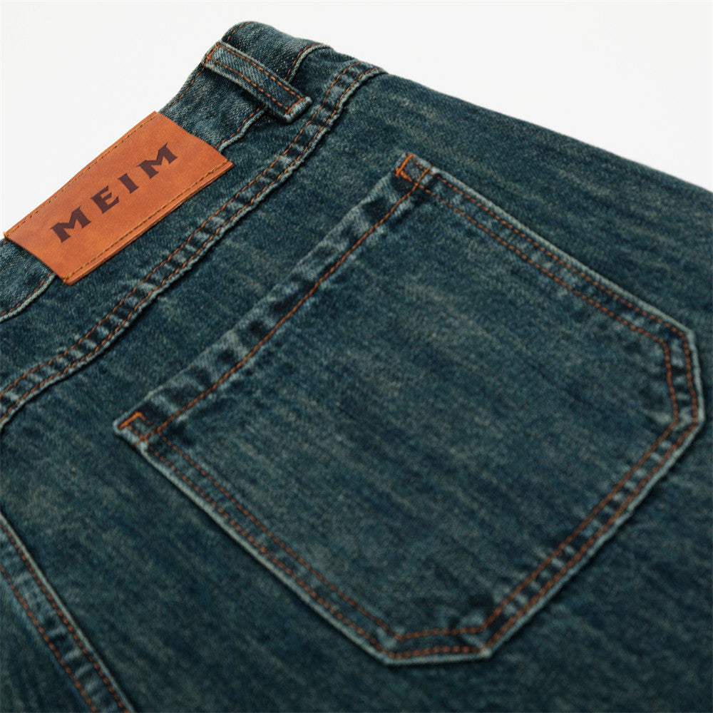Harajuku Style Washed Distressed Denim 7/8 Pants for Men