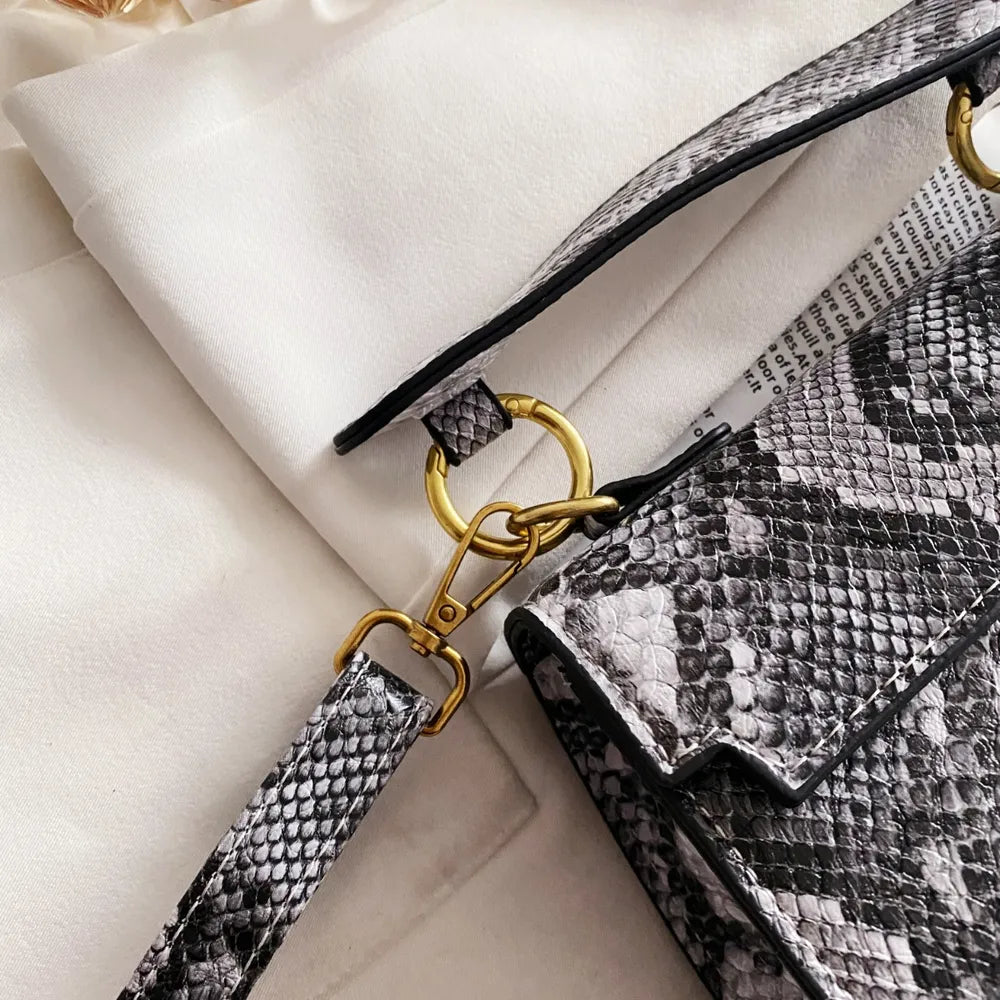 Playful PU Leather Snakeskin Print Crossbody Bag