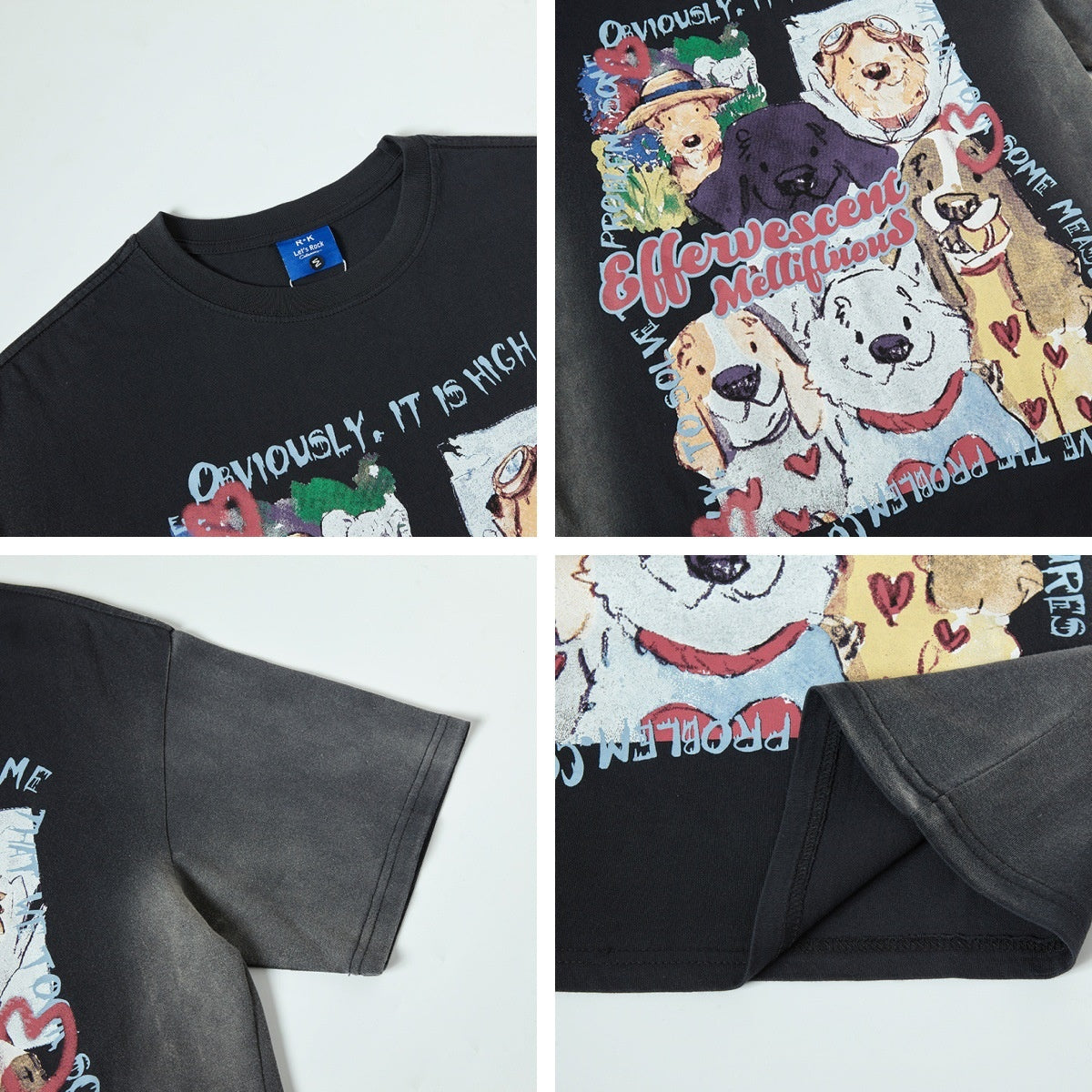 Playful Happy Dog Pattern Short Sleeve T-Shirt