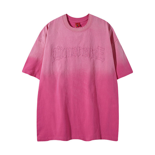 Gradient Embroidered Spray-Dyed Short-Sleeve T-Shirt