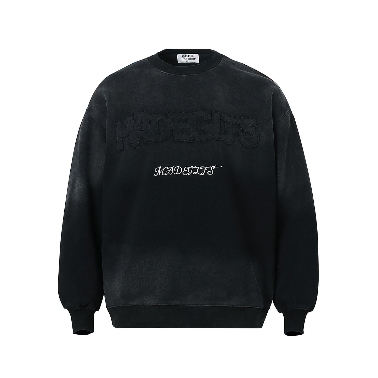 Washed Gradient Color Patchwork Embroidered Sports Sweatshirt