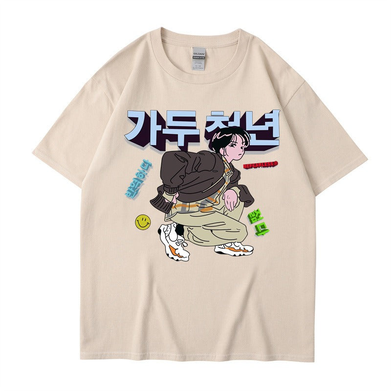 Short Sleeved T-Shirts for Women and Men, Loose Style, Versatile Japanese China-Chic Brand Tops