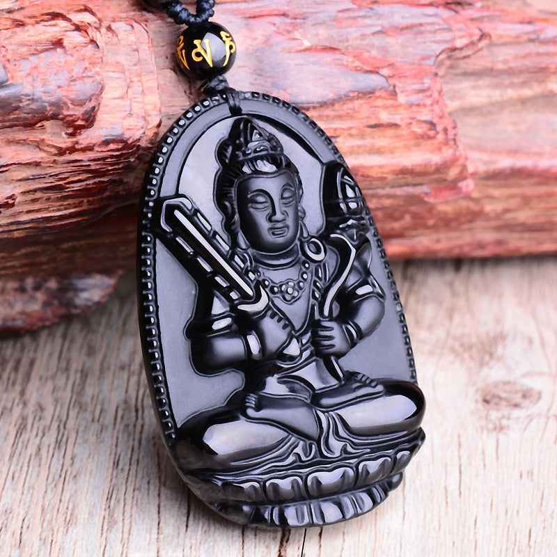 Black Obsidian Six Stars Lucky Amulet Pendant Necklace